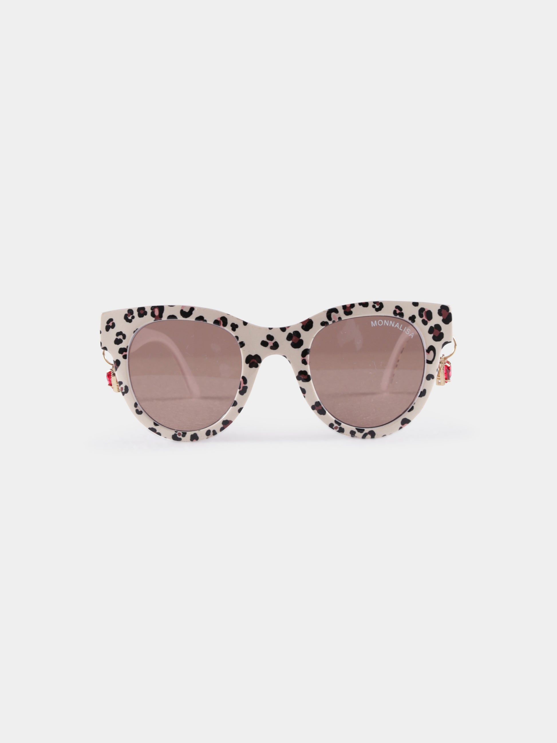 Occhiali da sole beige per bambina con stampa animalier,Monnalisa,19E088 5702 0080