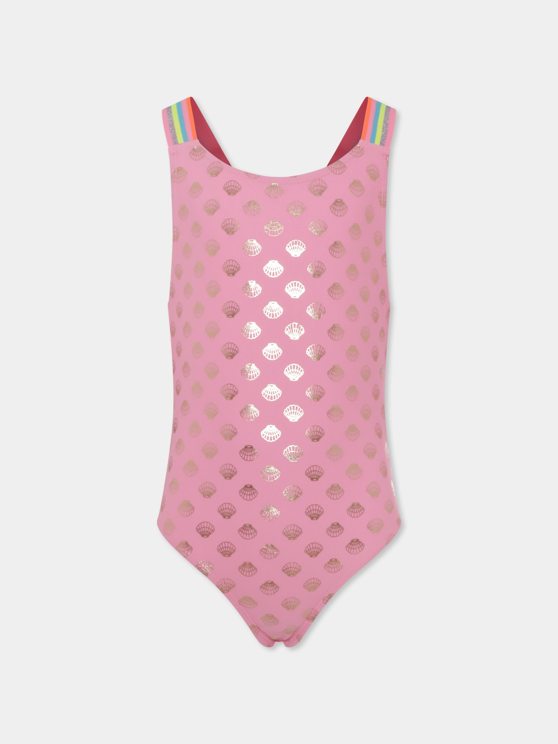 Costume intero rosa per bambina con conchiglie,Billieblush,U20057 462