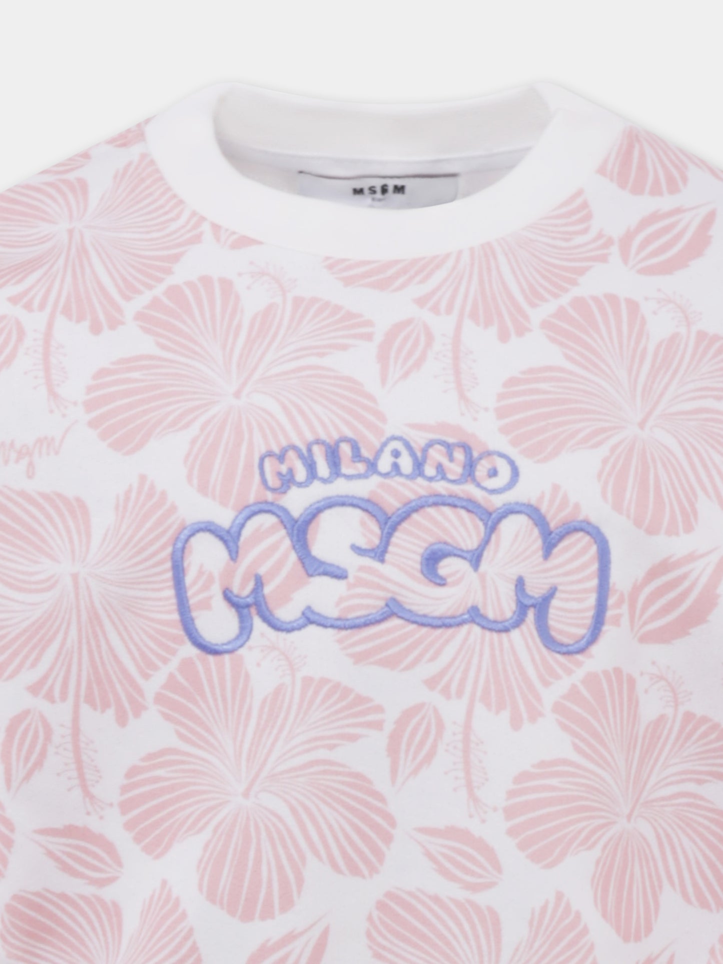 Felpa rosa per bambina con logo e fiori all over