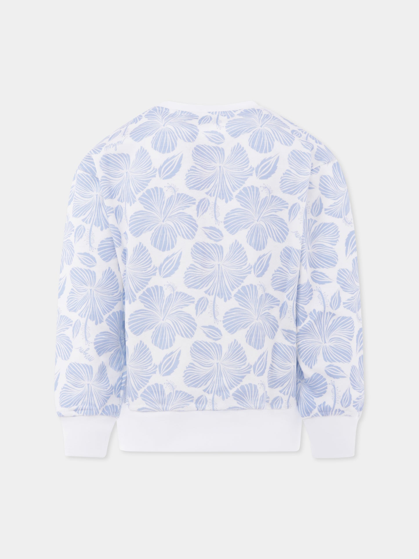 Felpa celeste per bambina con logo e fiori all over