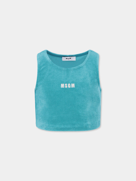 Top crop celeste per bambina con logo,Msgm Kids,S4MSJGTH164 051
