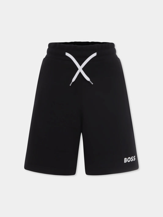 Shorts neri per bambino con logo,Boss,J50680 09B