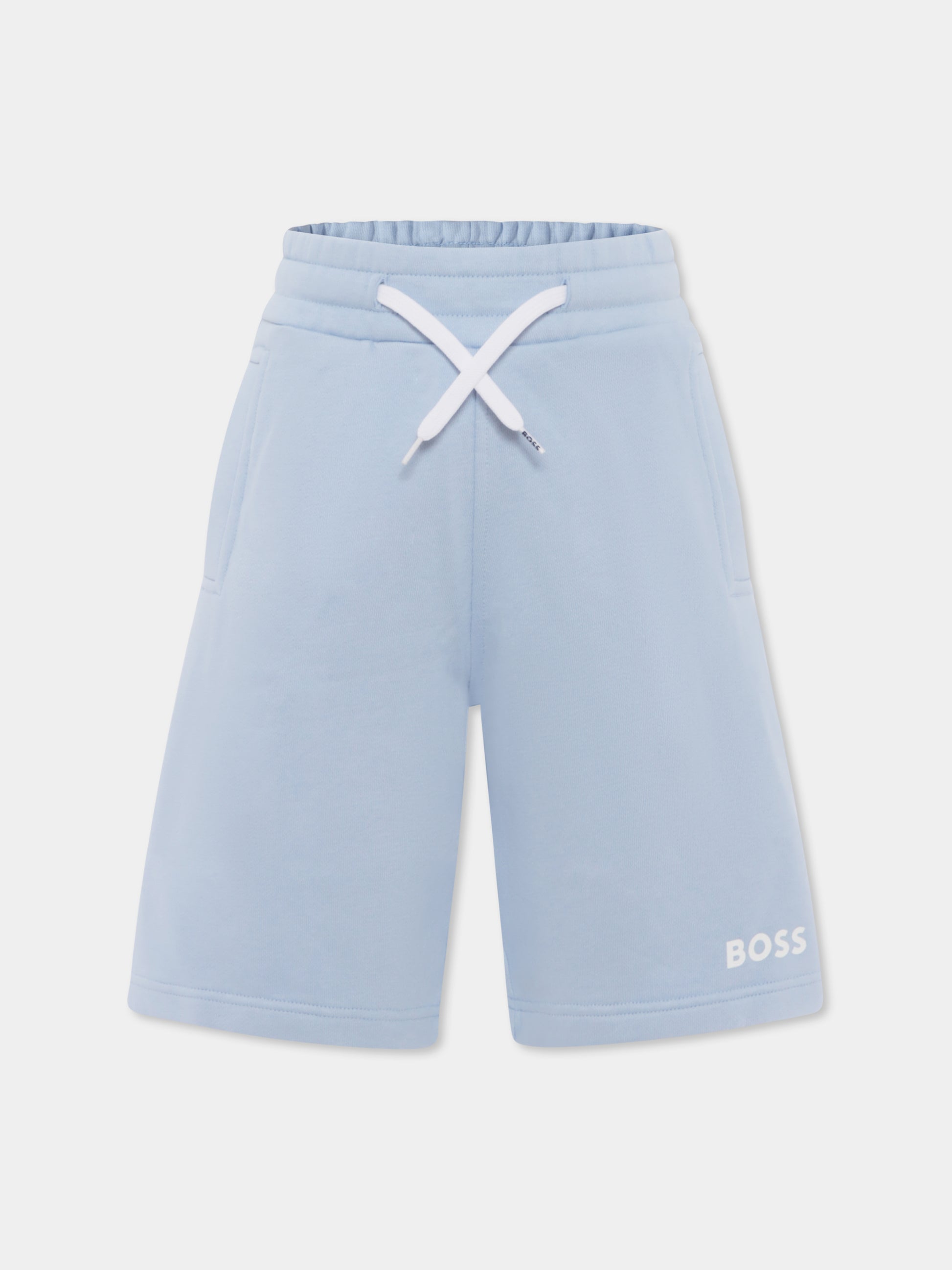 Shorts celeste per bambino con logo,Boss,J50680 783