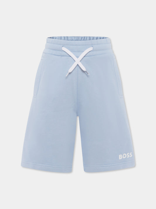 Shorts celeste per bambino con logo,Boss,J50680 783
