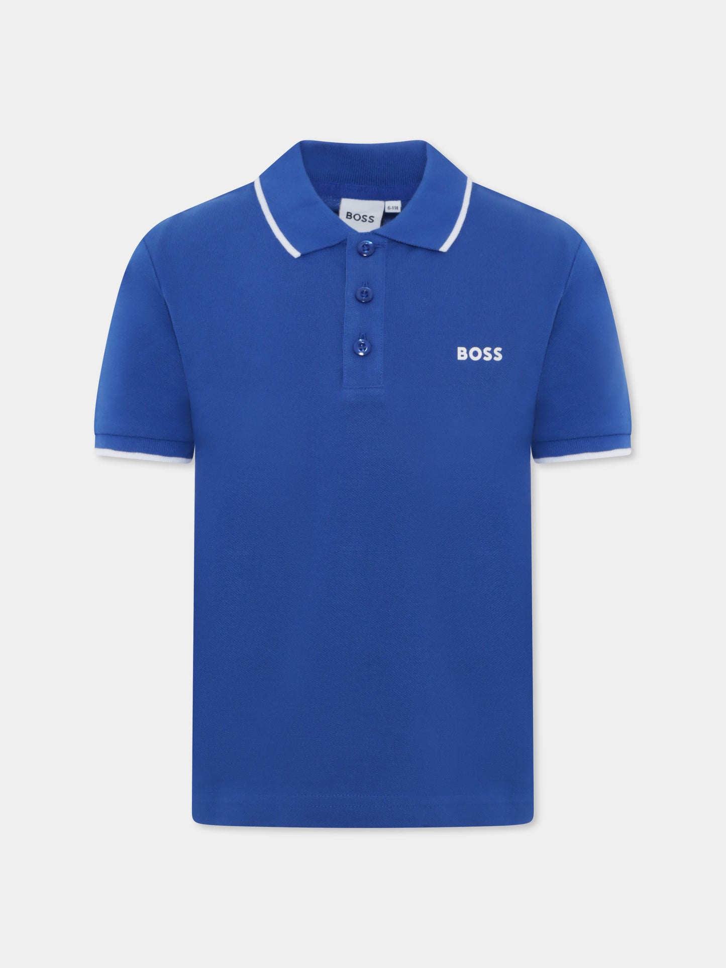 Polo azzurra per bambino con logo,Boss,J50704 872
