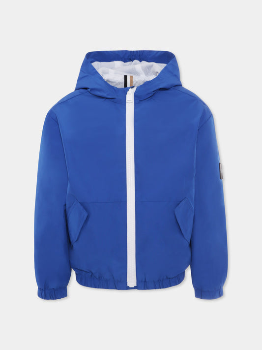 Giacca a vento azzurra per bambino con logo,Boss,J50740 872