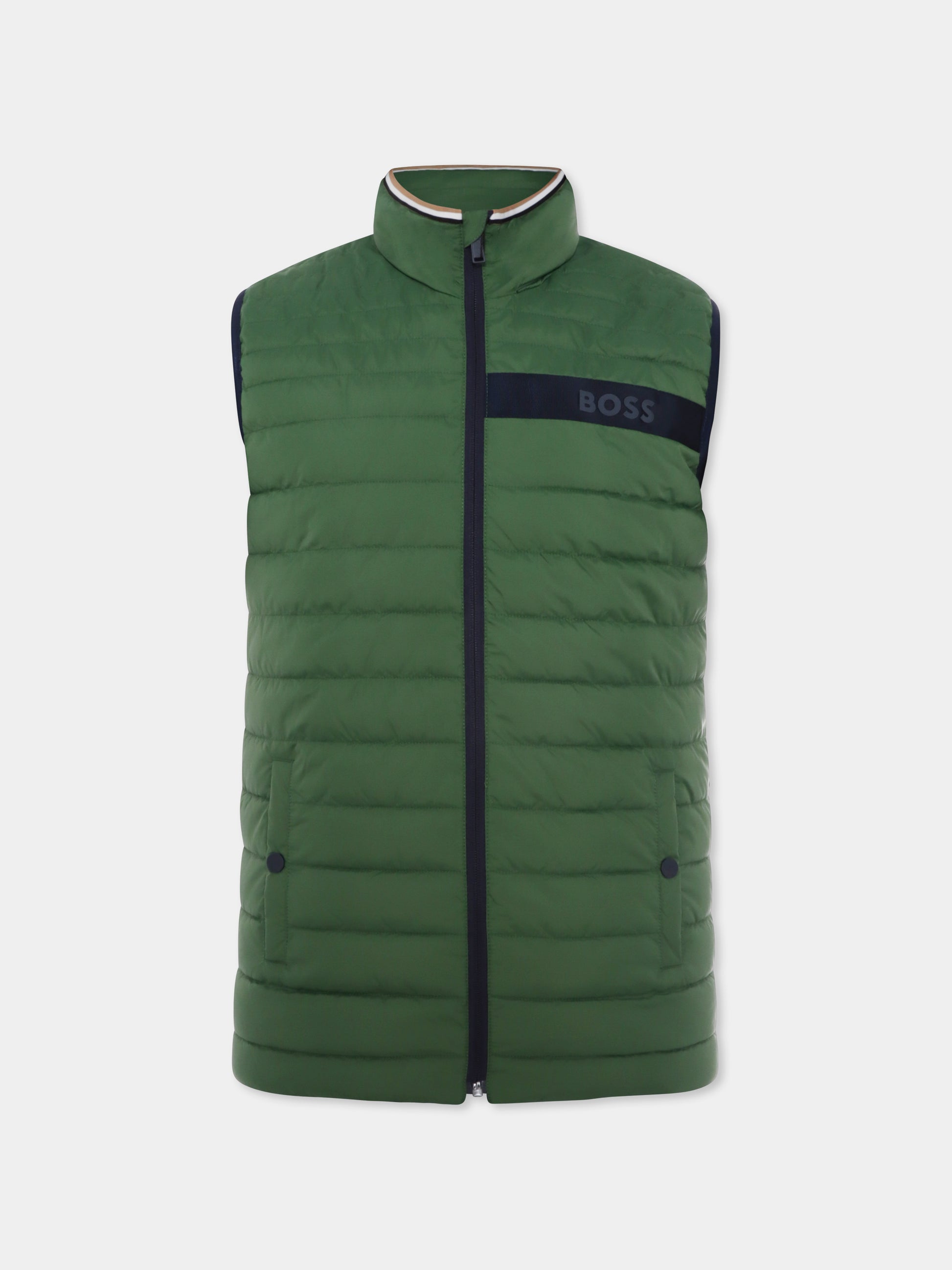 Gilet verde per bambino con logo,Boss,J50743 651