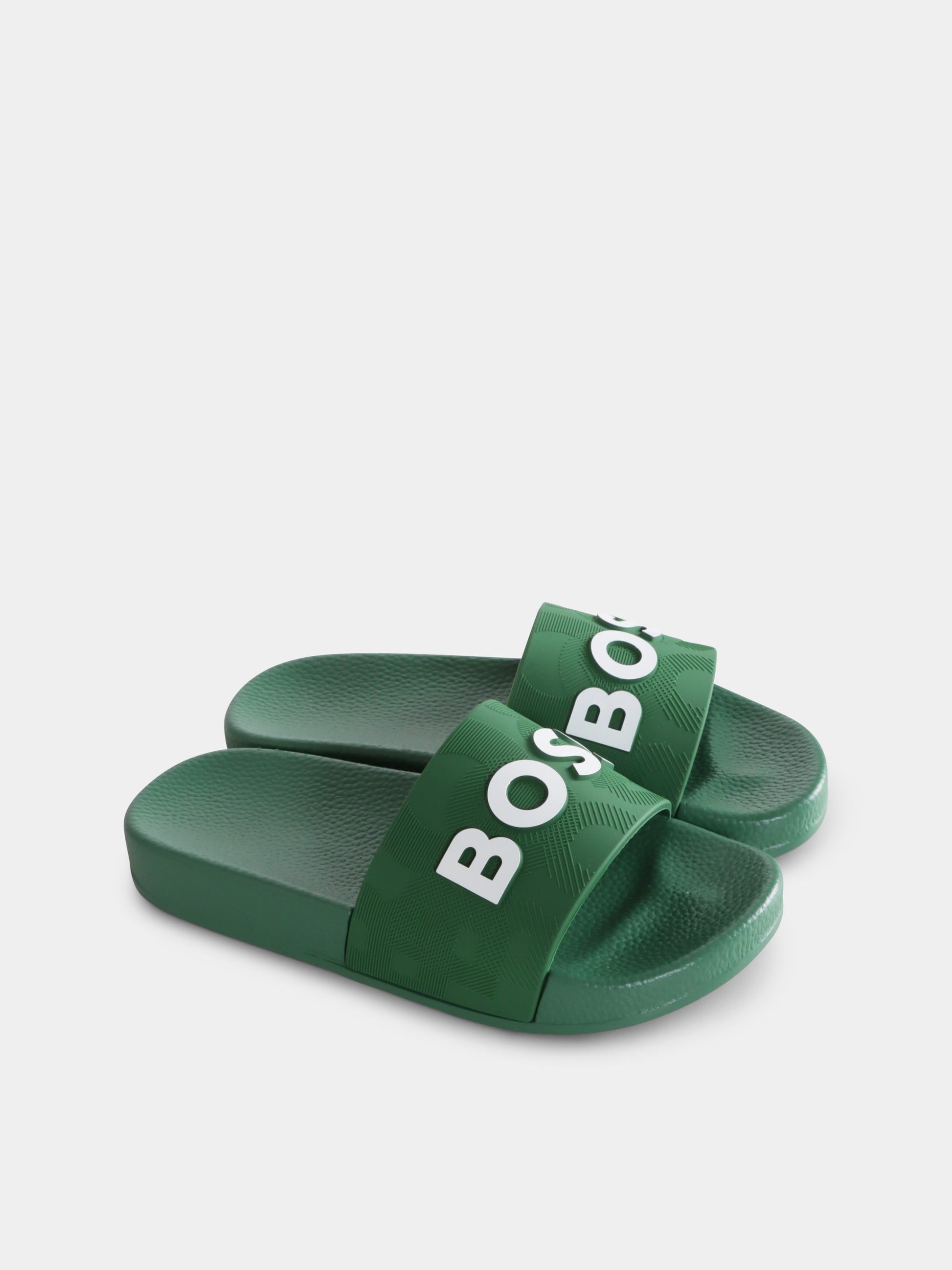 Ciabatte verdi per bambino con logo,Boss,J50879 651