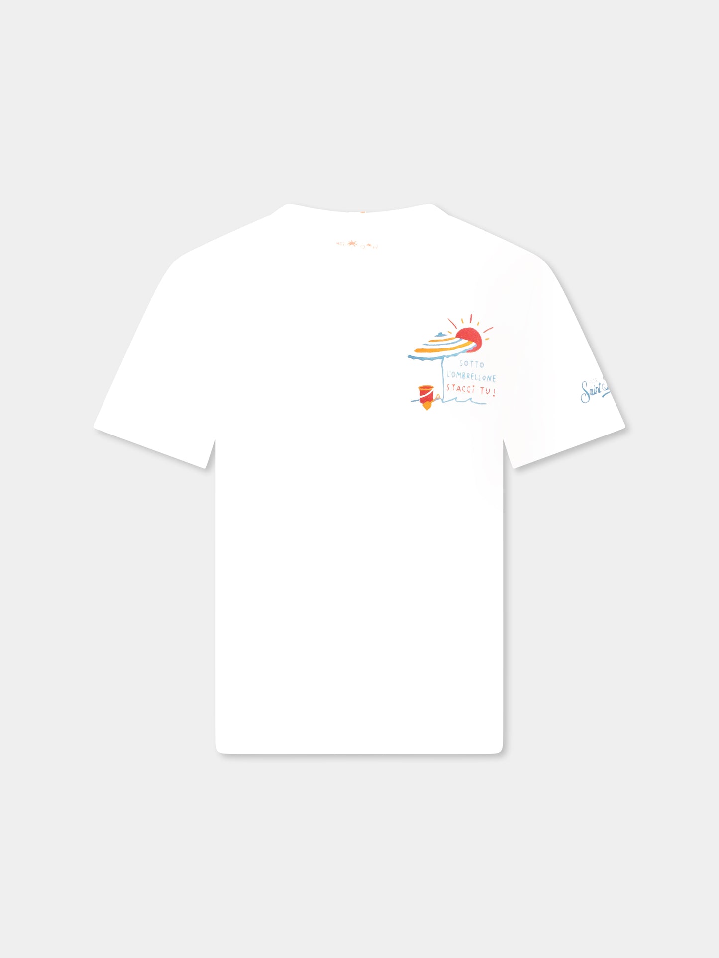 T-shirt bianca per bambino con scritta e ombrellone