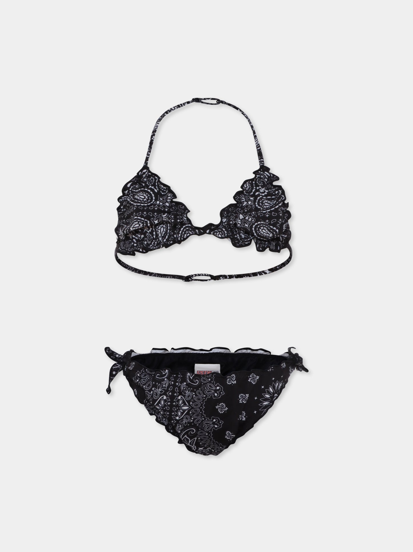 Bikini nero per bambina con stampa paisley