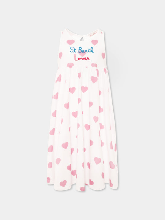 Vestito bianco per bambina con cuori all over