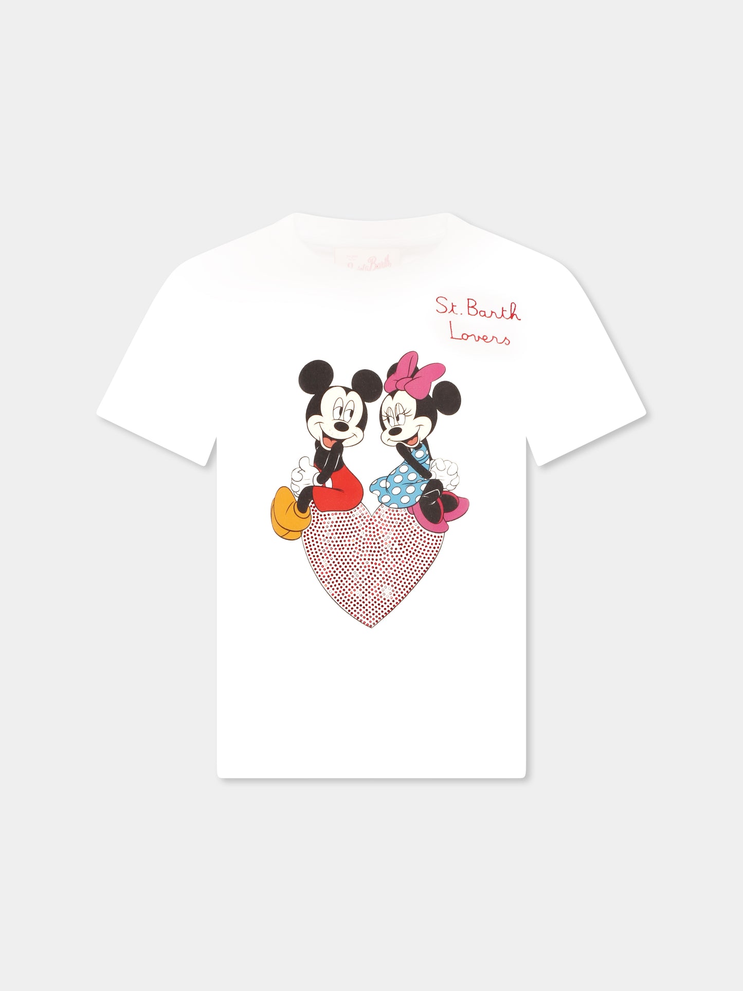T-shirt bianca per bambina con Topolino e Minnie