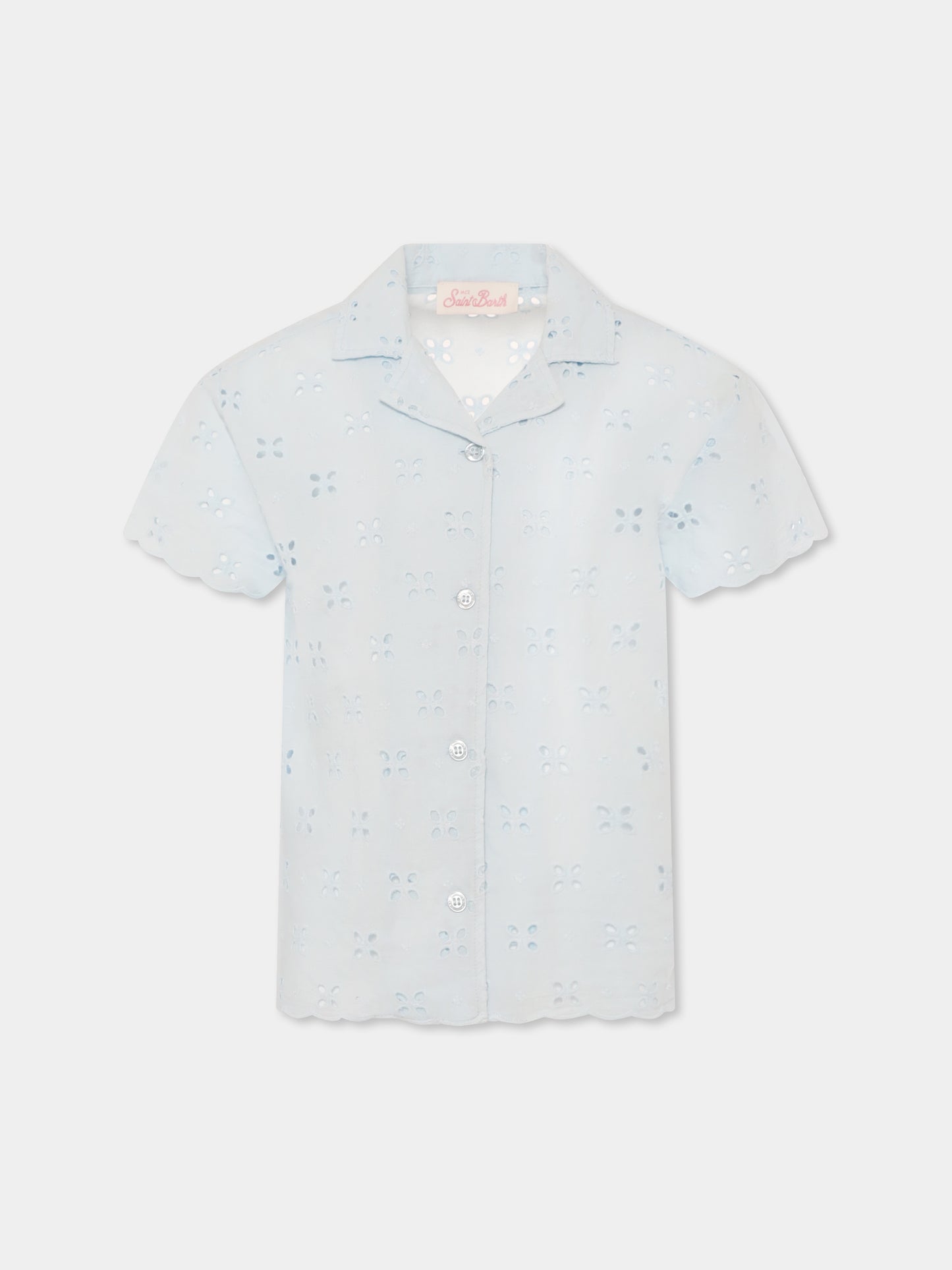 Camicia celeste per bambina con fiori