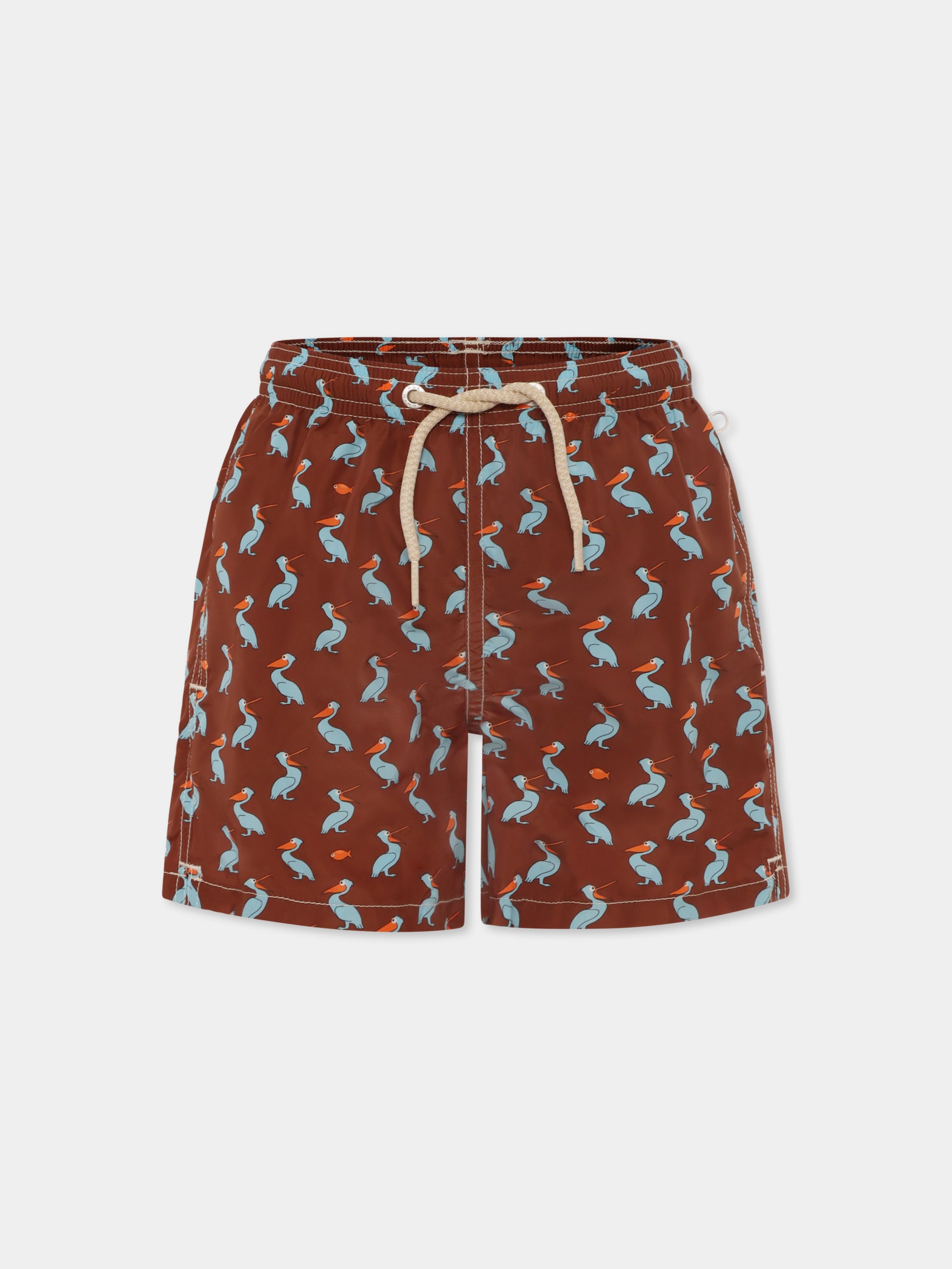 Boxer mare marrone per bambino con pellicano all over,Mc2 Saint Barth,JEA0004 01292F