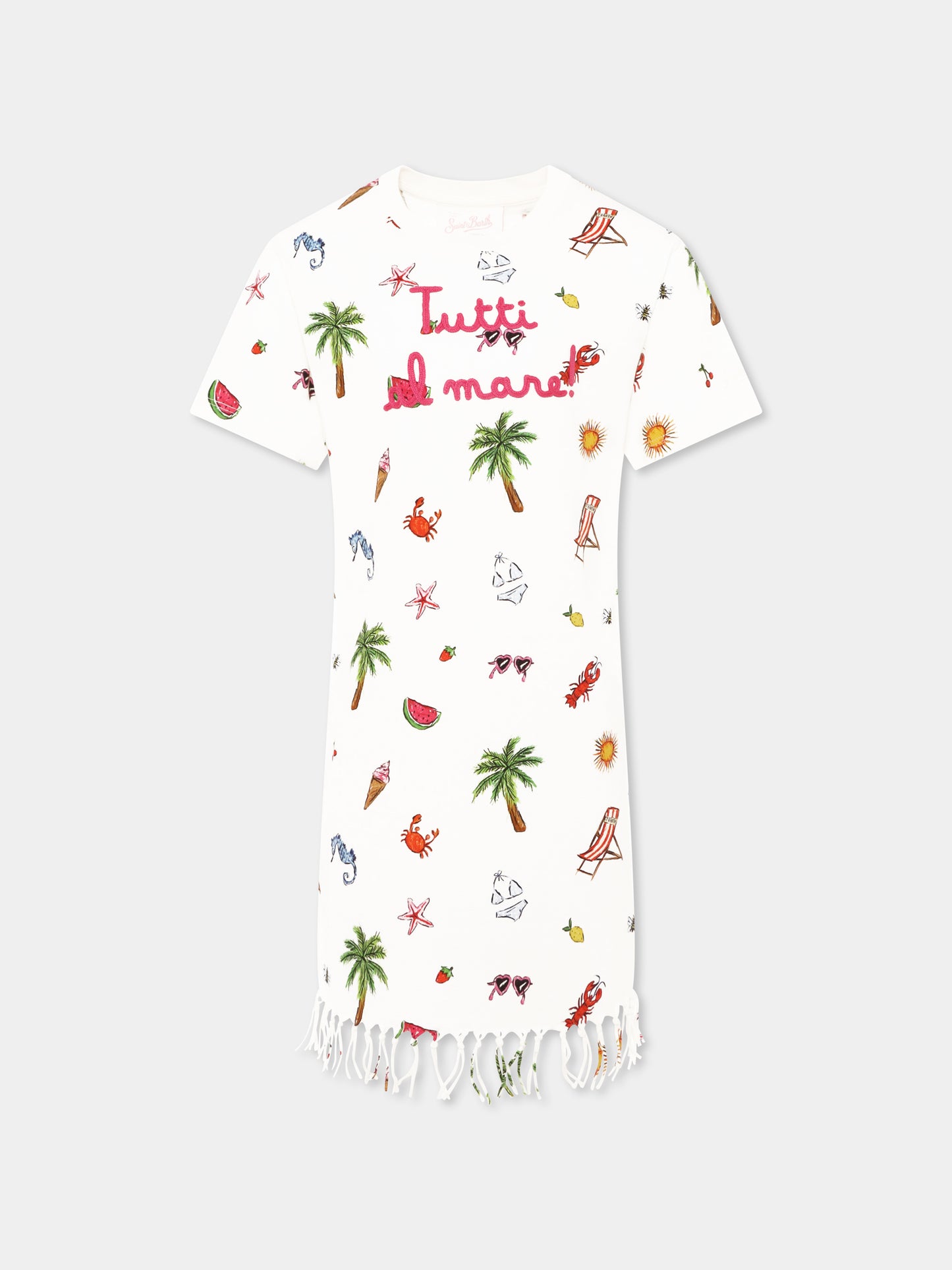 Vestito bianco per bambina con stampa estiva all over