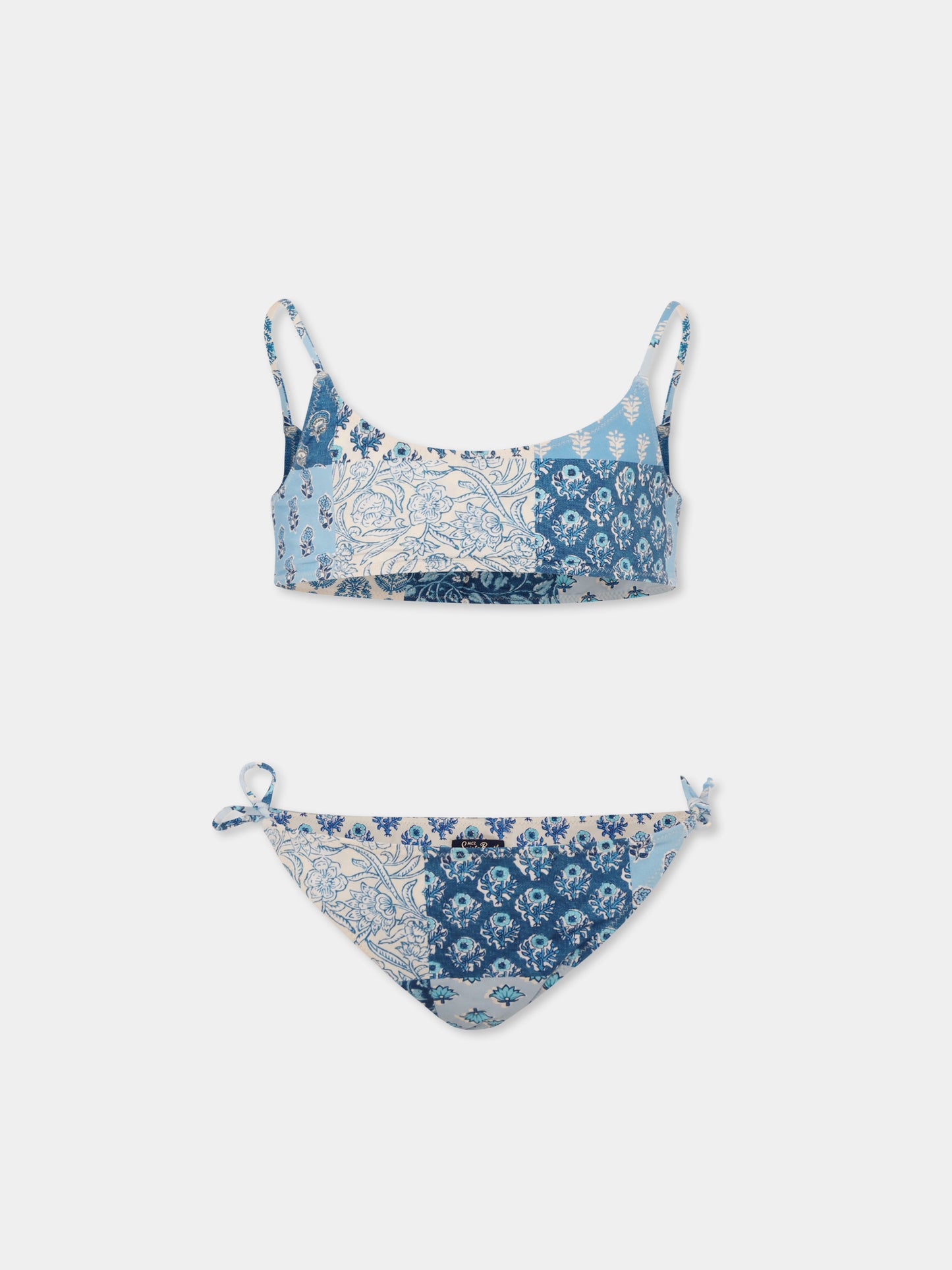 Bikini celeste reversibile per bambina con stampa floreale,Mc2 Saint Barth,JAI0004 03892H