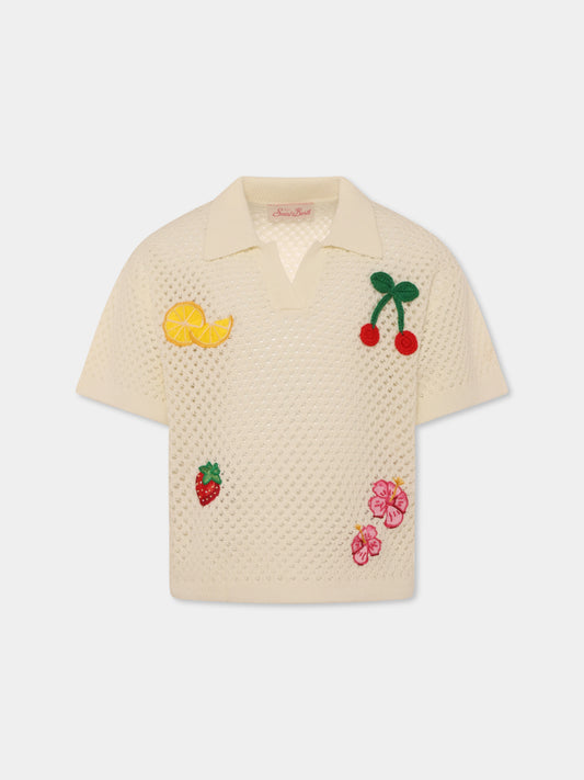 Polo avorio per bambina con frutta,Mc2 Saint Barth,PIX0002 01026H