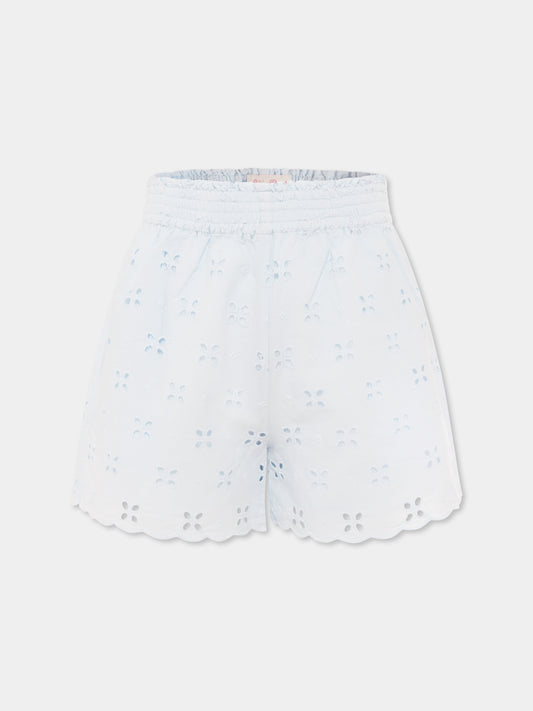 Shorts celesti per bambina con fiori