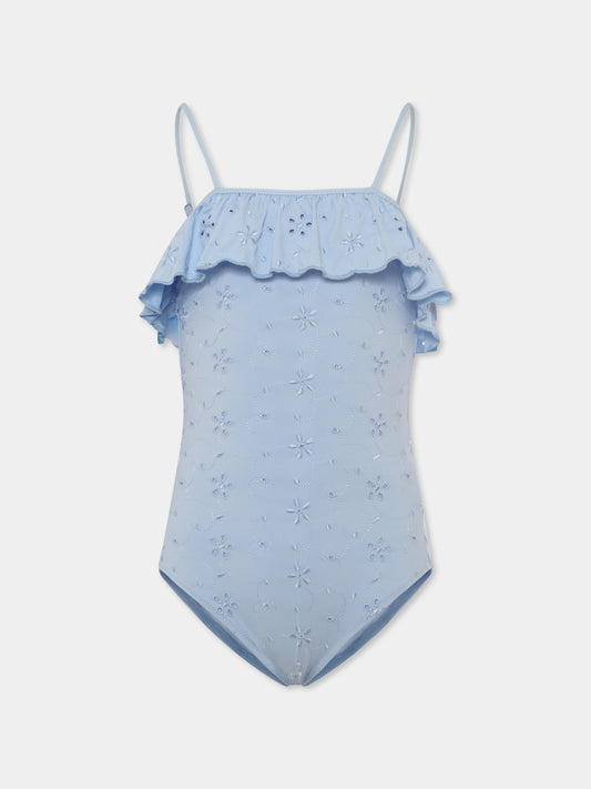 Costume intero celeste per bambina con fiori,Mc2 Saint Barth,BRIE001 01218H