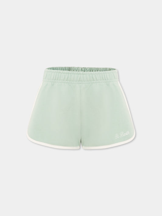 Shorts verdi per bambina con logo