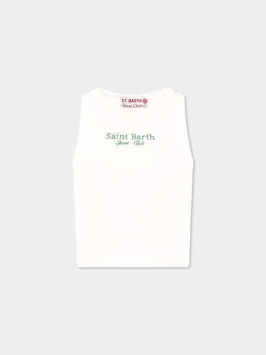 Canotta crop bianca per bambina con scritta