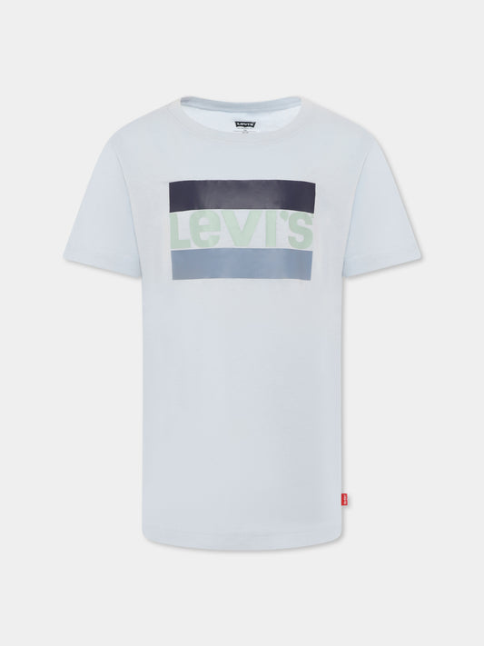 T-shirt celeste per bambina con logo