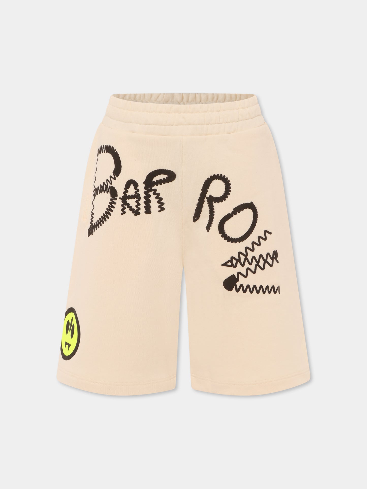 Shorts avorio per bambini con logo e smiley