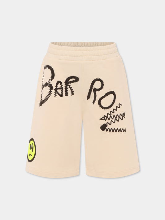Shorts avorio per bambini con logo e smiley