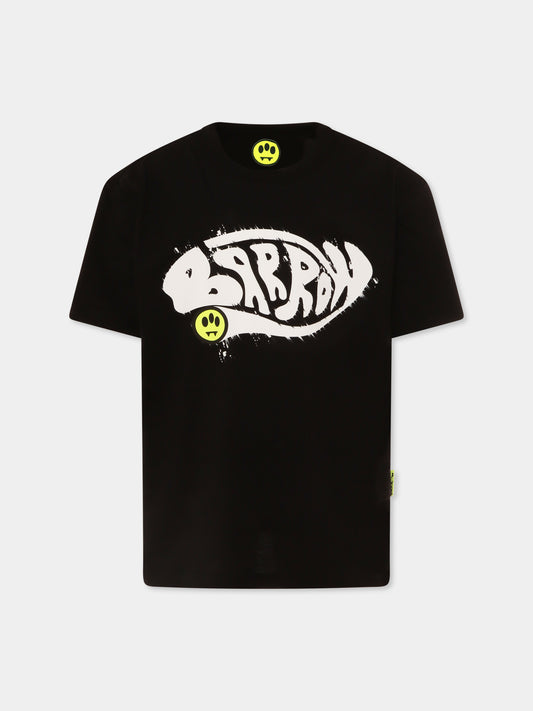 T-shirt nera per bambini con logo e smile