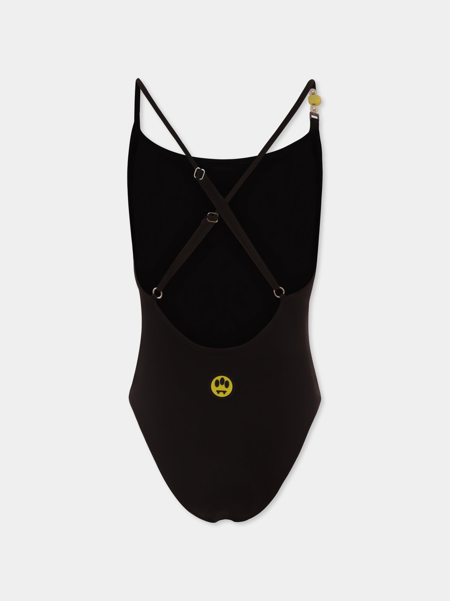 Costume intero nero per bambina con logo e smile,Barrow,S5BKJGSM172 110