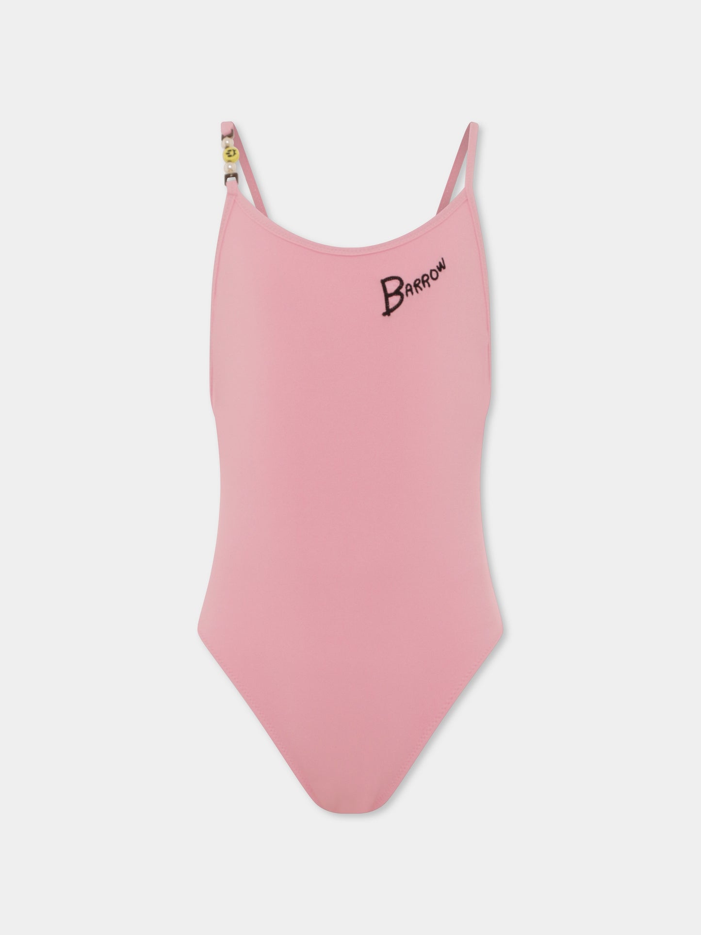 Costume intero rosa per bambina con logo e smile,Barrow,S5BKJGSM172 BW014