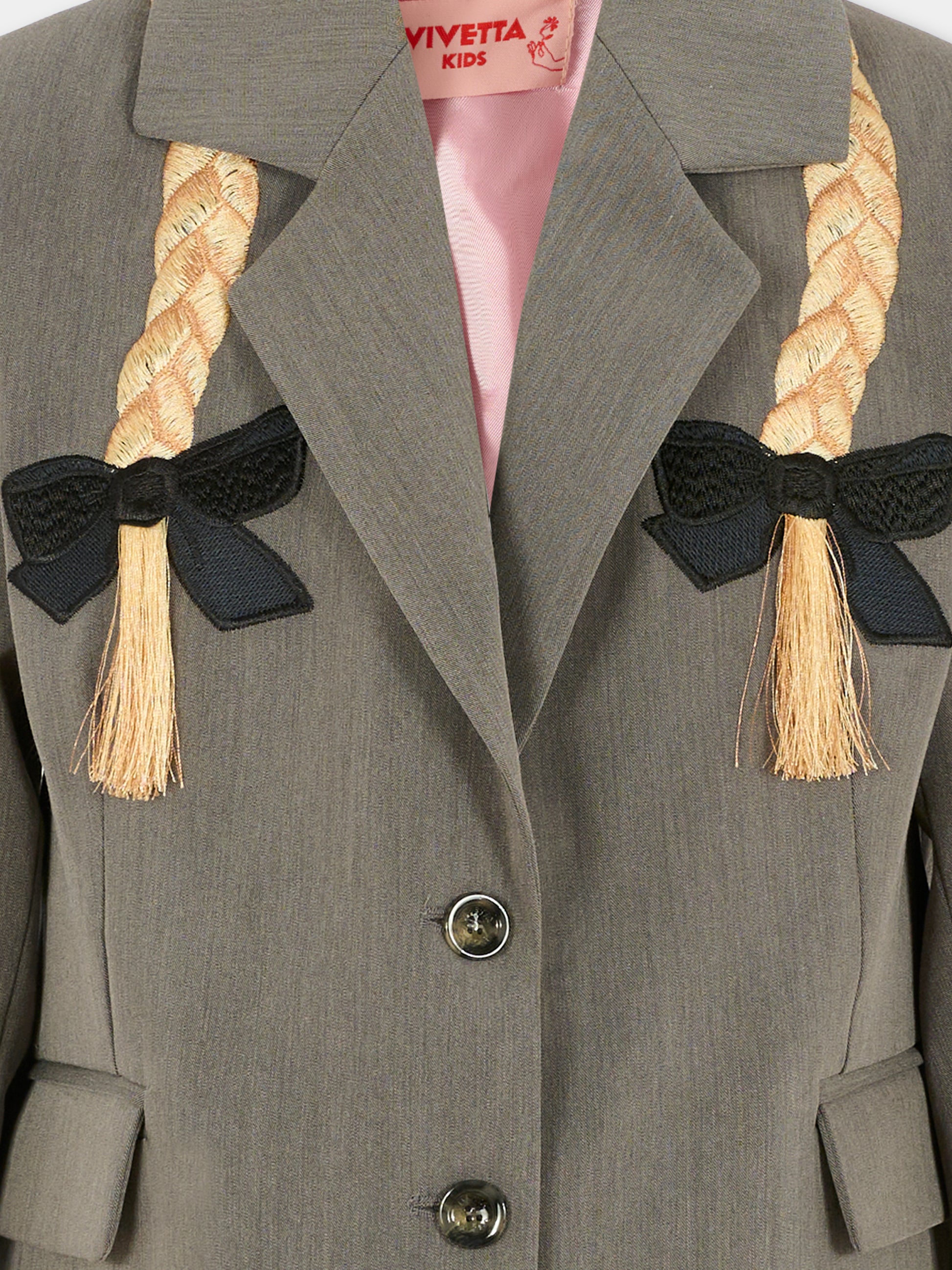 Giacca grigia per bambina con trecce,Vivetta Kids,VI2516GR