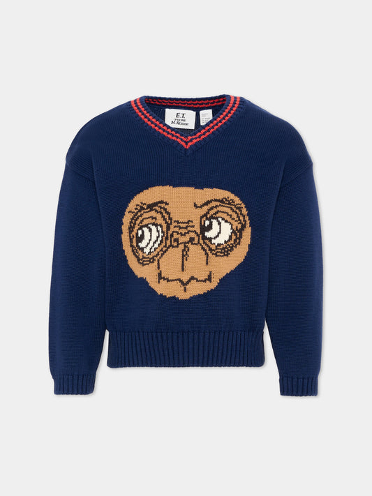 Maglione blu per bambino con E.T.,Mini Rodini,2582015560