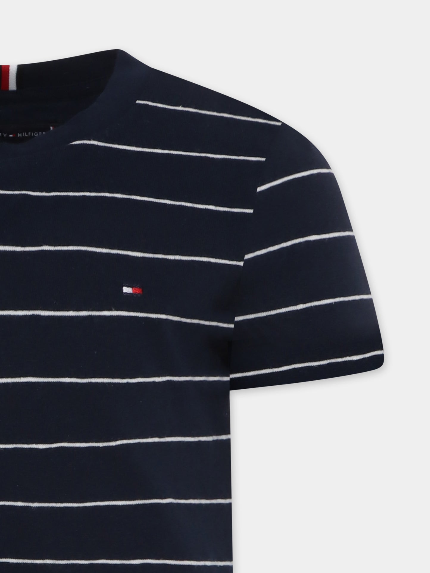 T-shirt blu per bambino con bandierina,Tommy Hilfiger Junior,25S THKB0KB09539J KB0KB09539 C1G