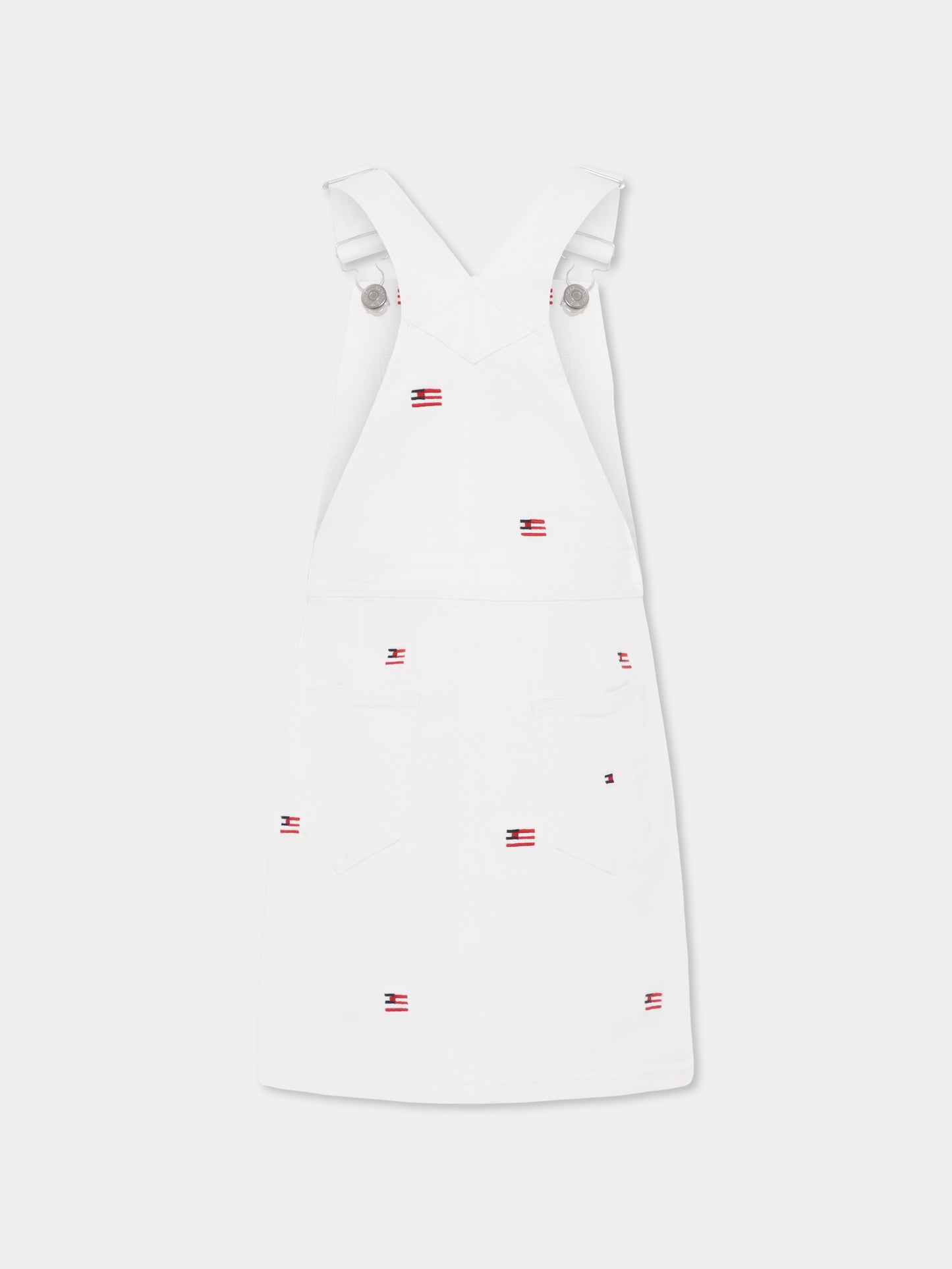Salopette bianca per bambina con bandierina all over