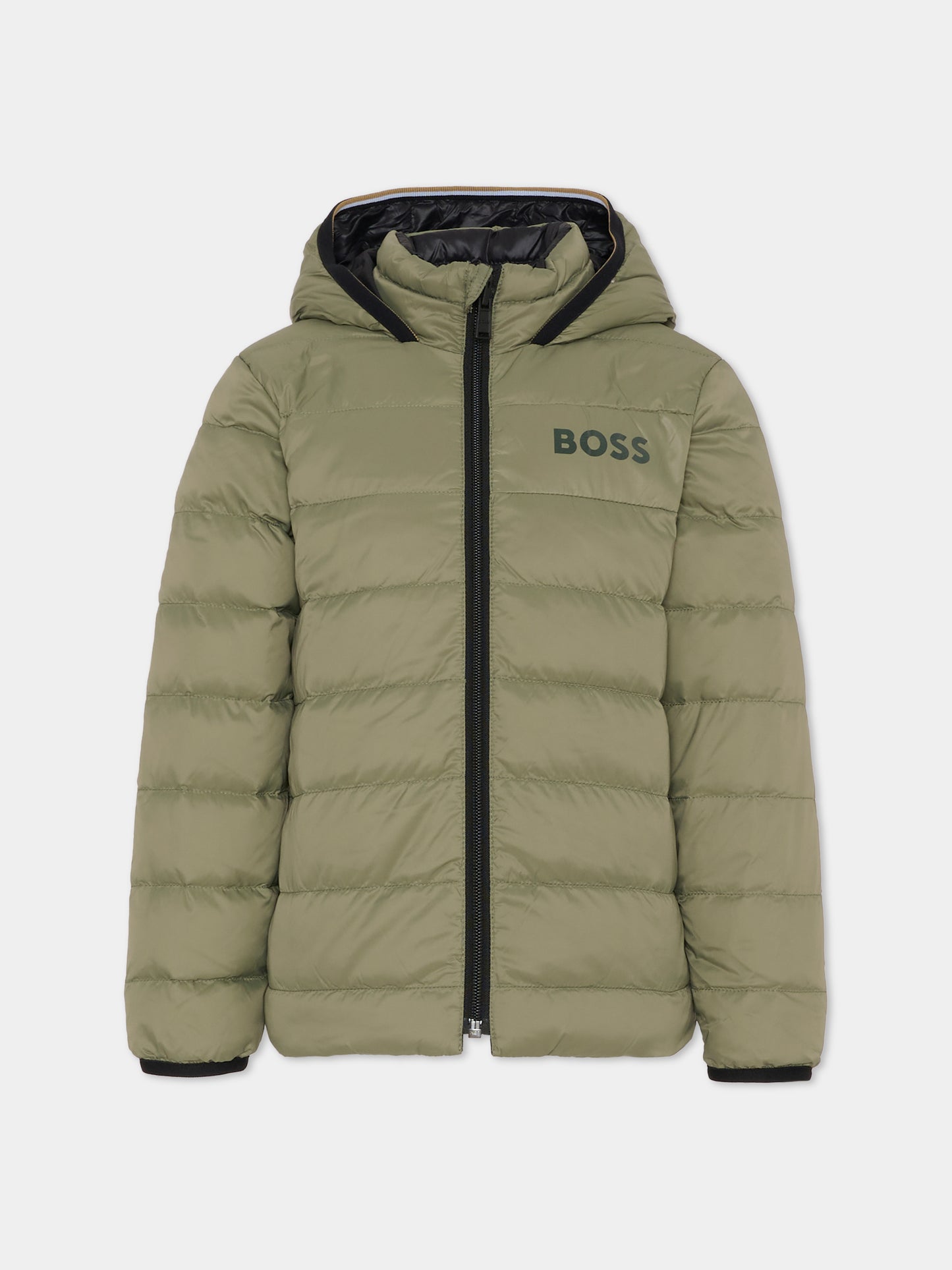 Piumino reversibile verde per bambino con logo,Boss,J52398 724