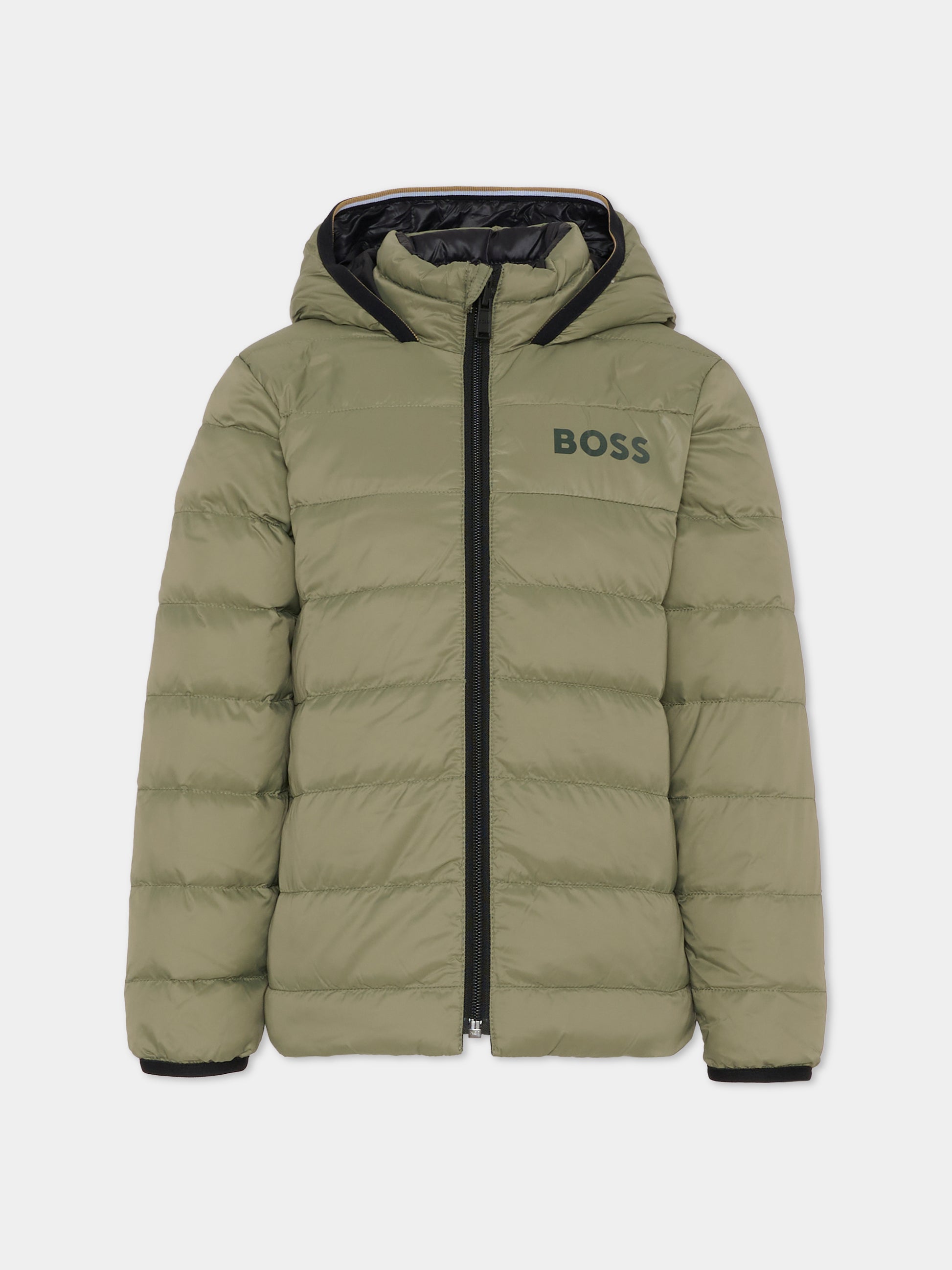 Piumino reversibile verde per bambino con logo,Boss,J52398 724