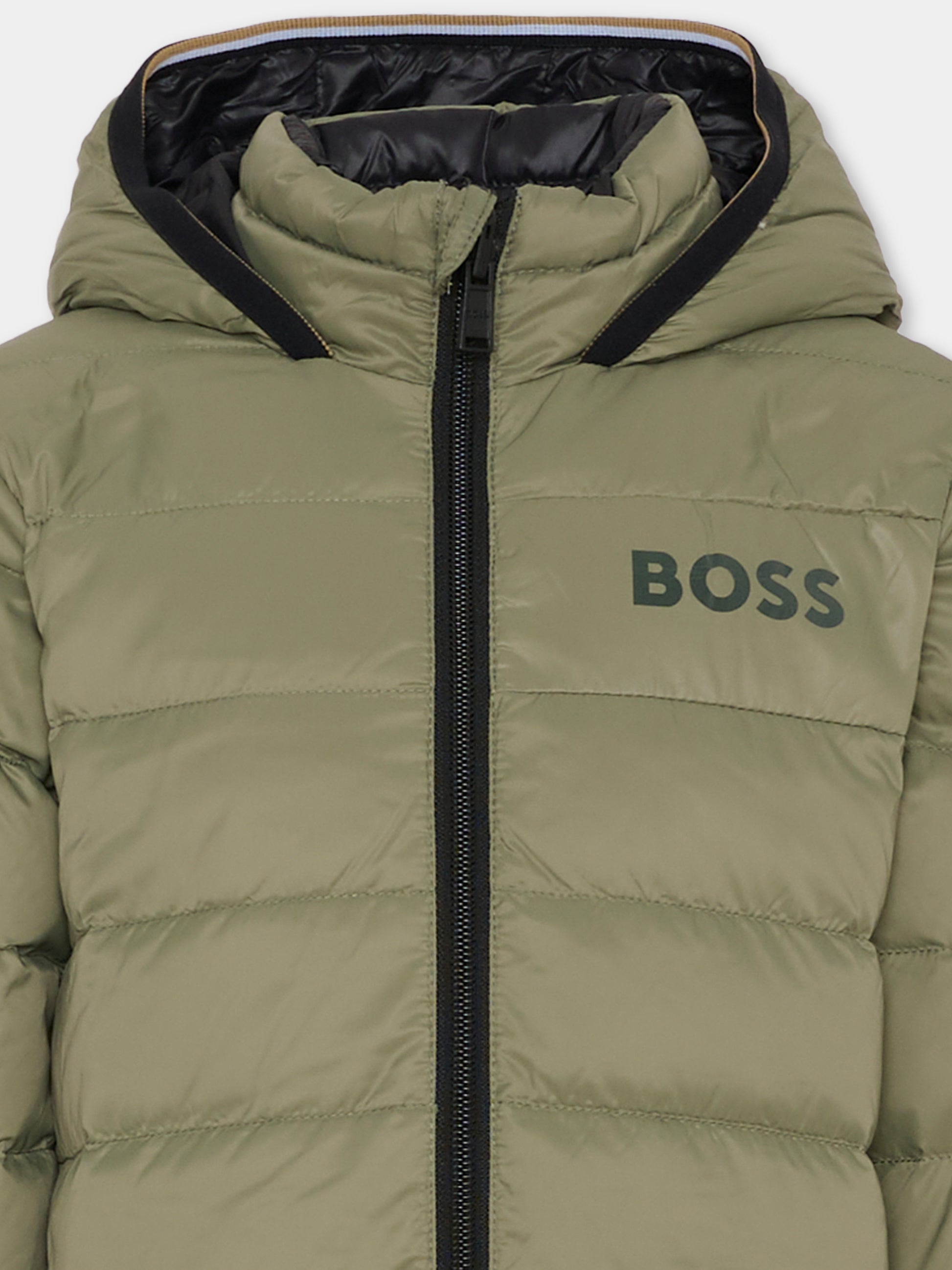 Piumino reversibile verde per bambino con logo,Boss,J52398 724