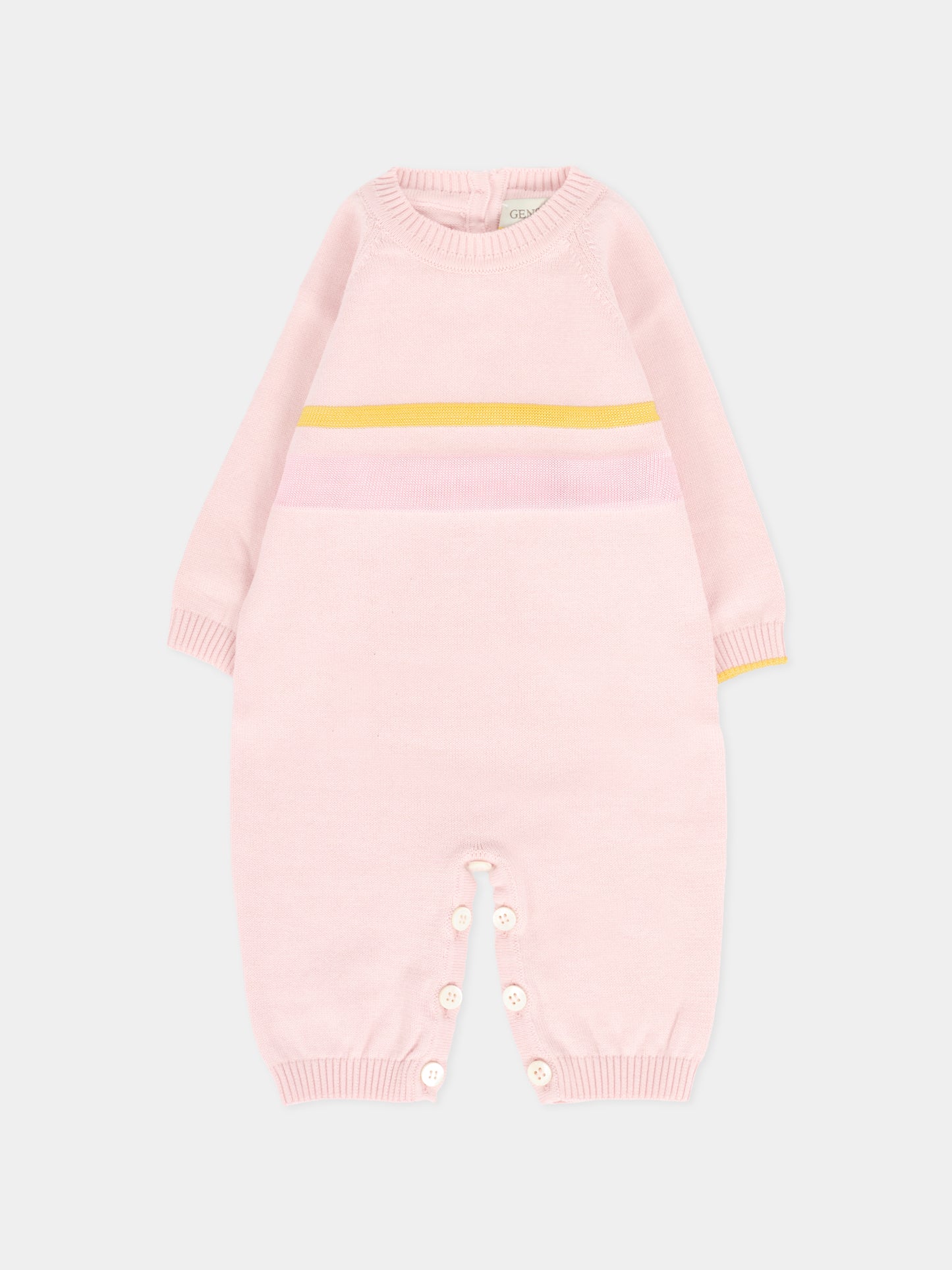 Tutina rosa per neonata con linea gialla,Gensami,TU-STR-CO BABY PINK