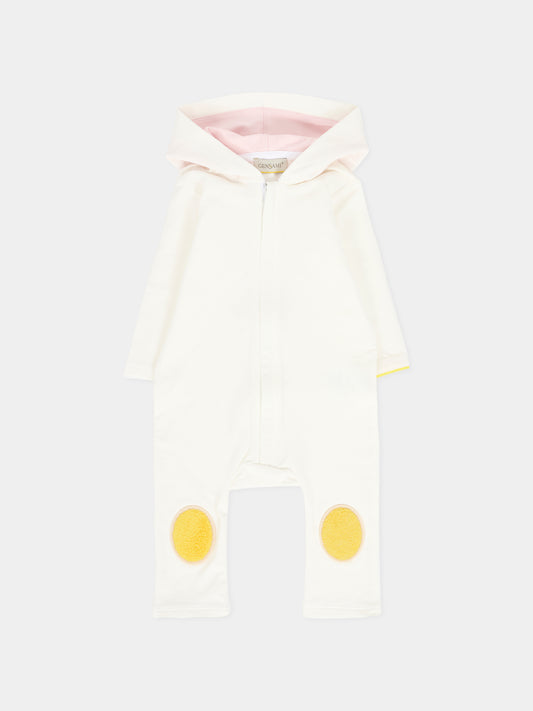 Tutina avorio per neonato con alpachino,Gensami,HOODIE-ALP-J OFF WHITE/BLUE EARS