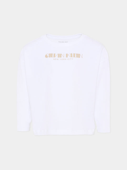 T-shirt bianca per bambina con logo,Calvin Klein Kids,IG0IG03090 YAF