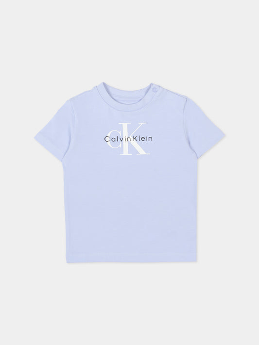 T-Shirt celeste per neonato con logo CK,Calvin Klein Kids,IN0IN00334 C5O