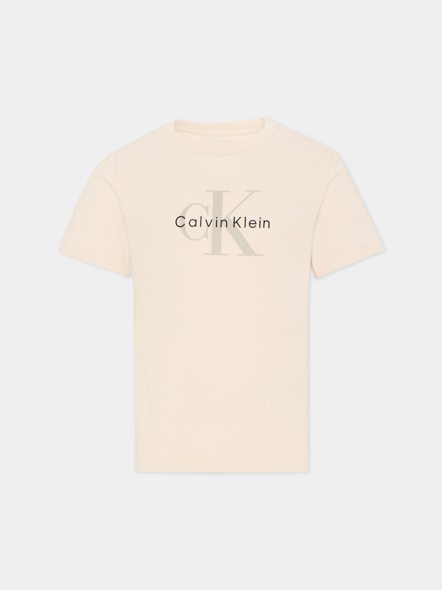 T-shirt beige per bambini con logo,Calvin Klein Kids,IU0IU00715 PGB