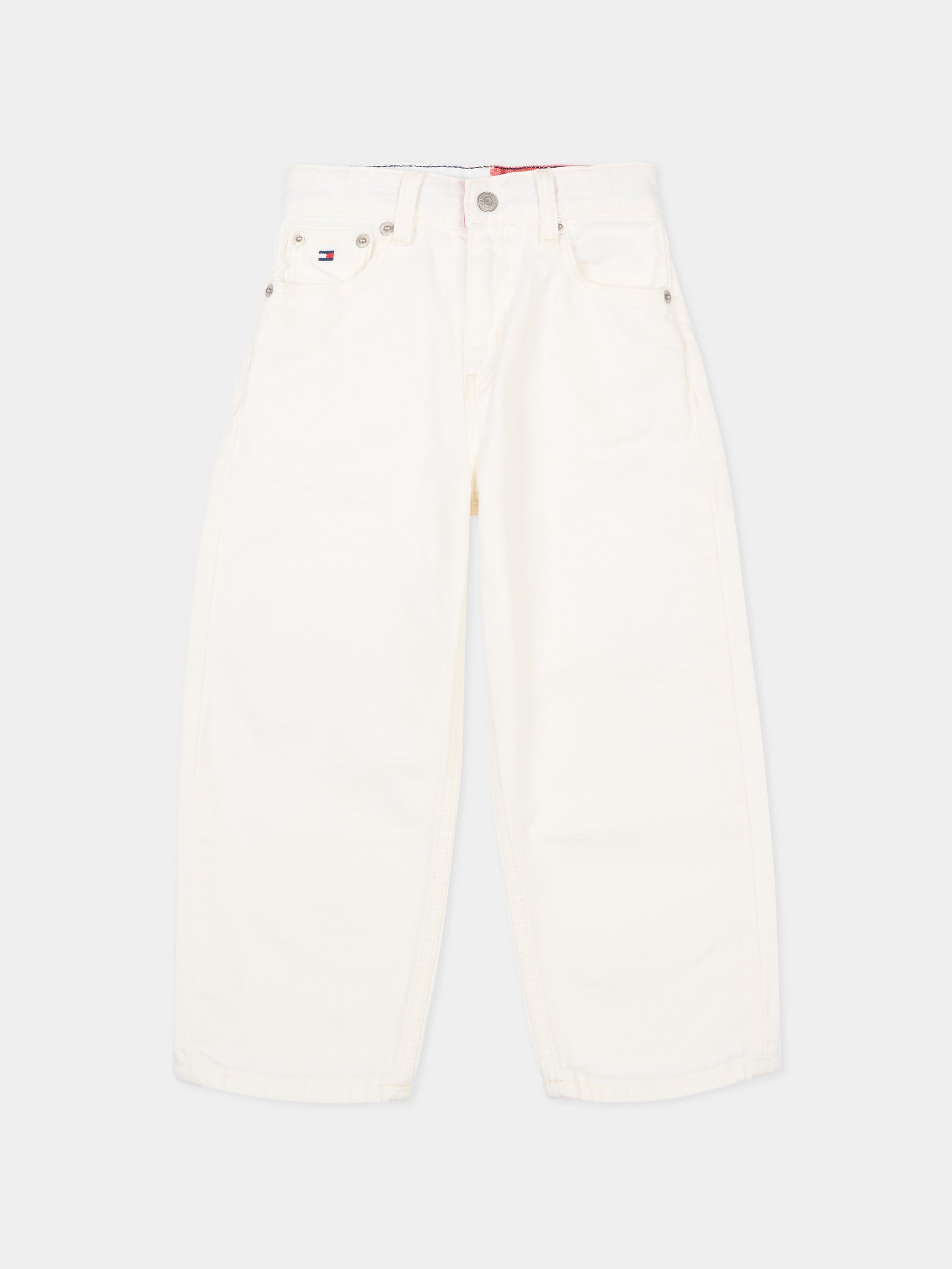 Jeans bianco per bambino con bandiera,Tommy Hilfiger Junior,KB0KB10342 1CD