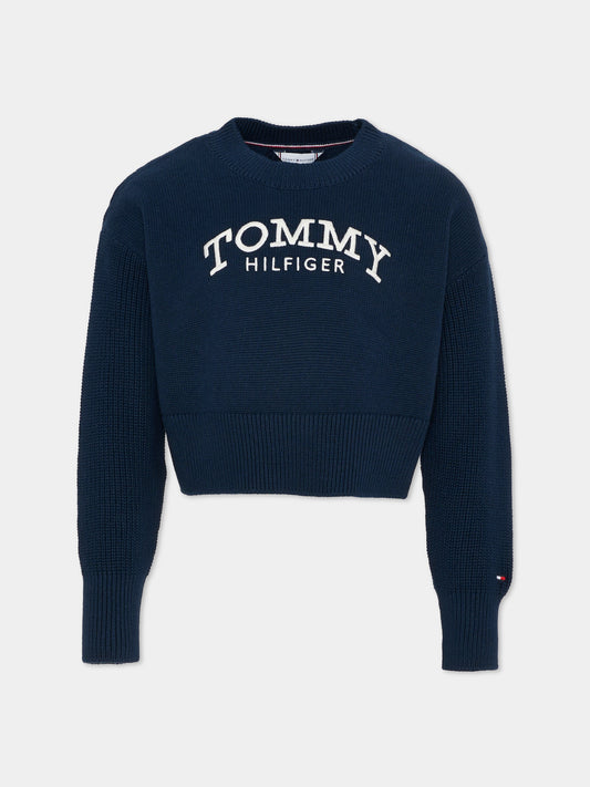 Maglione blu per bambina con logo,Tommy Hilfiger Junior,KG0KG08921 C1G