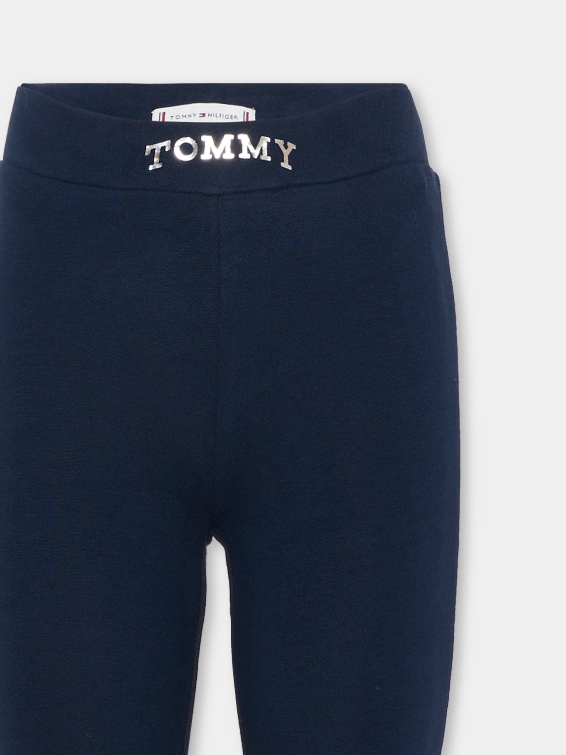 Leggings blu per bambina con logo,Tommy Hilfiger Junior,KG0KG08980 C1G