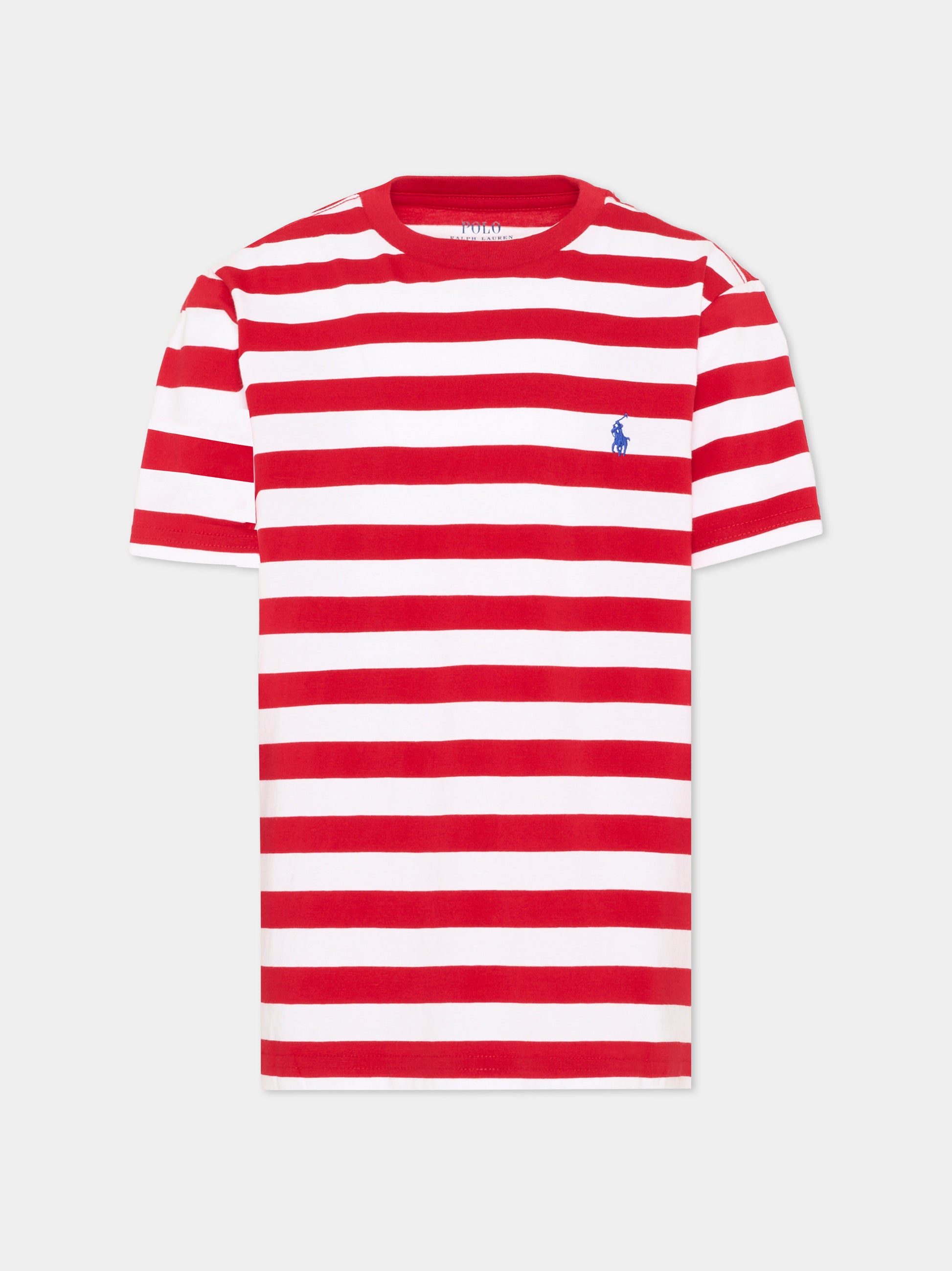 T-shirt rossa per bambini a righe con Polo Pony,Ralph Lauren Kids,A95726003