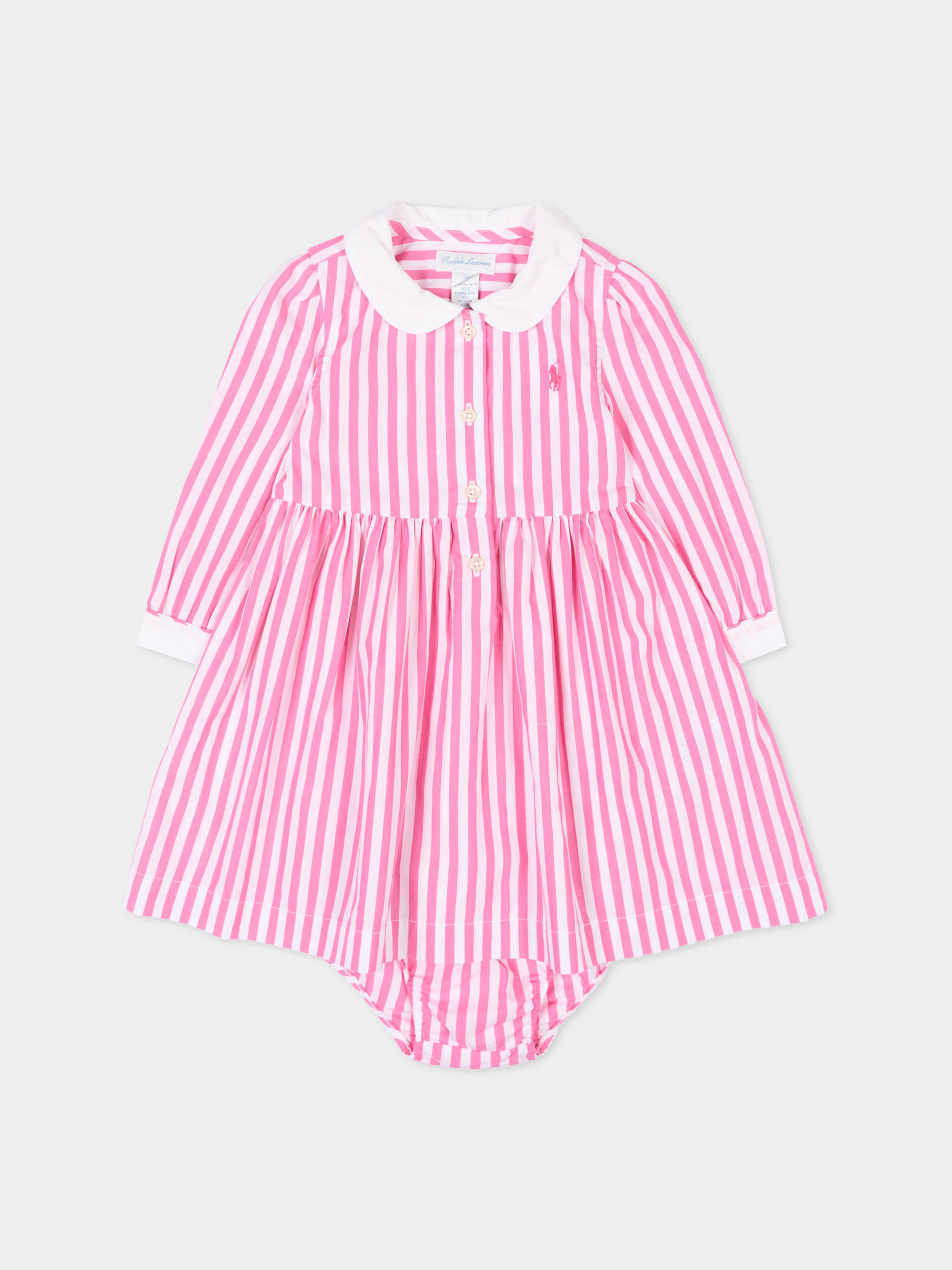 Vestito rosa per neonata a righe,Ralph Lauren Kids,A95899001