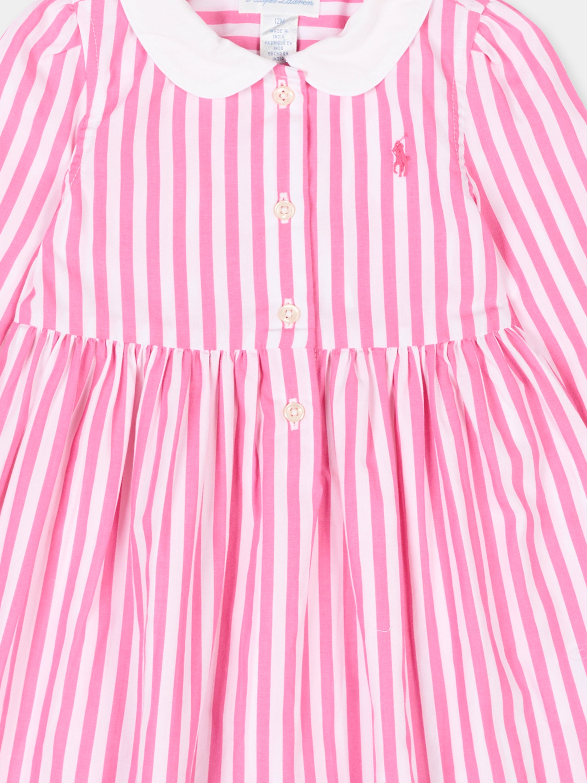 Vestito rosa per neonata a righe,Ralph Lauren Kids,A95899001