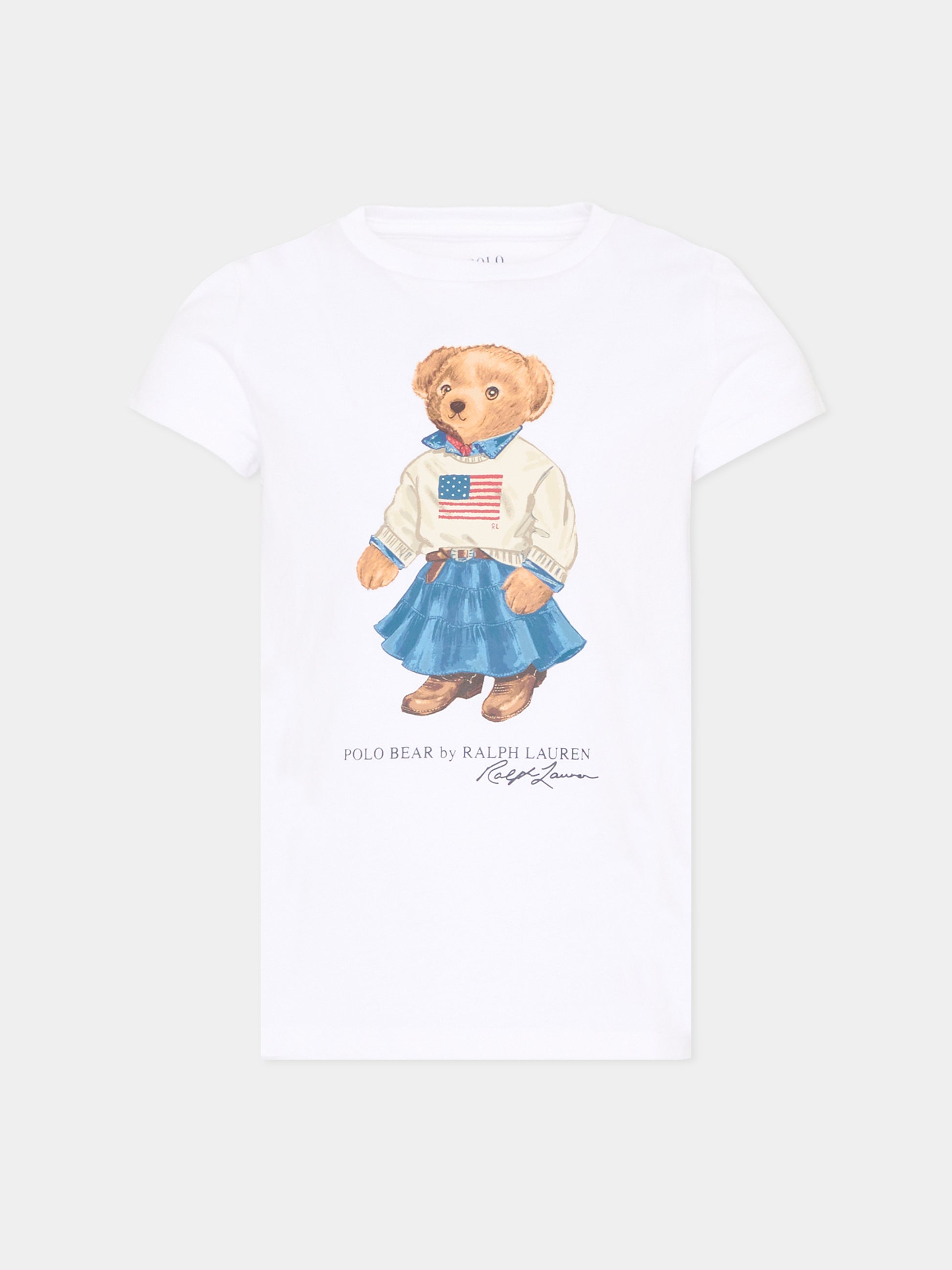 T-shirt bianca per bambina con Polo Bear,Ralph Lauren Kids,A98403001